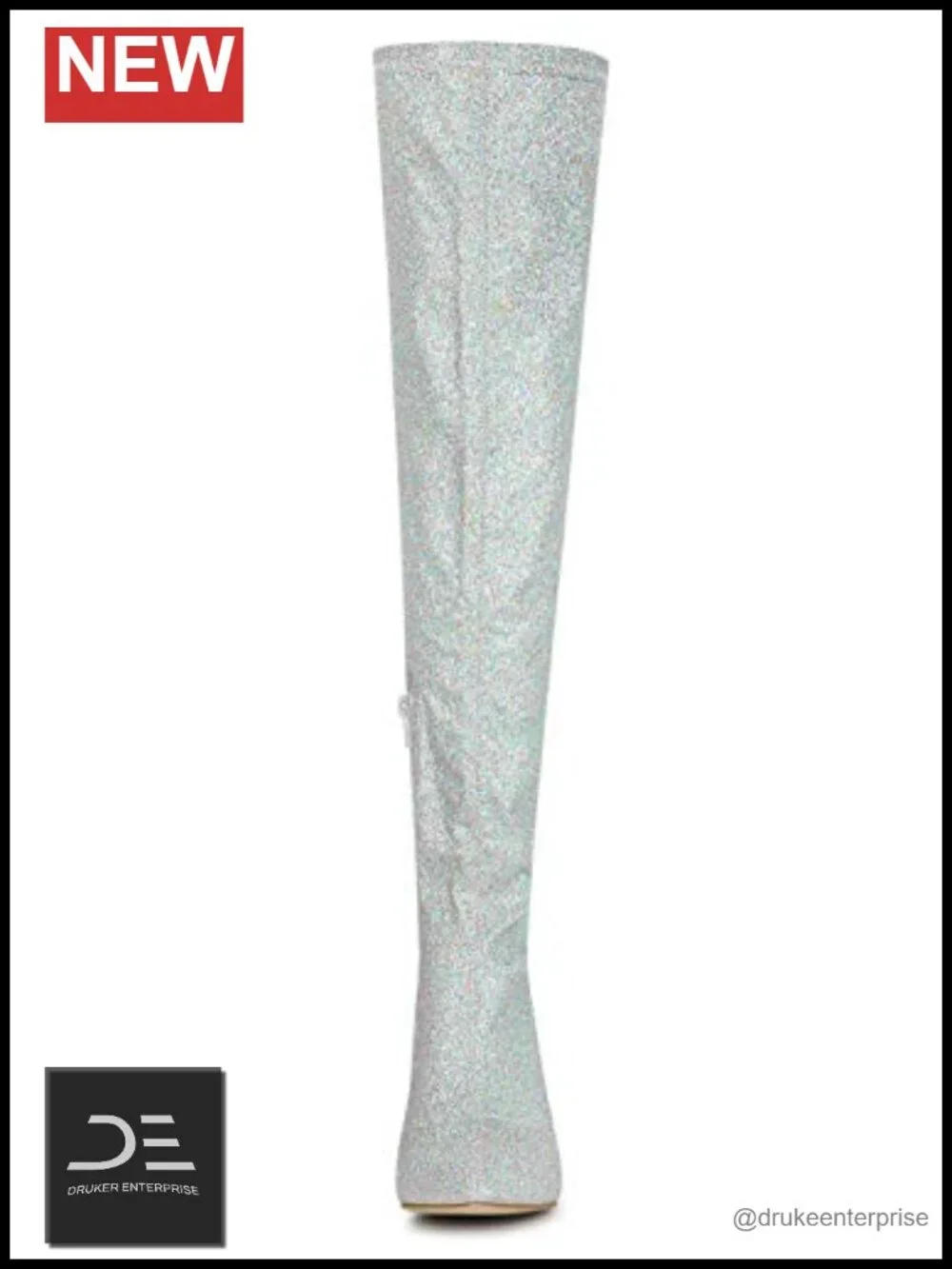 Glitter Pointed Toe Stiletto Heel Over Knee Thigh High Boots Side Zipper